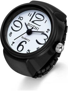 Unisex Black Analog Quartz Easy Read Adjustable Modern Round Finger Ring Watch